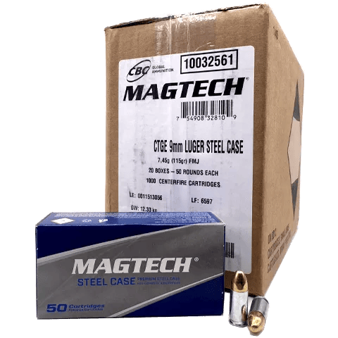 Magtech 9mm 115gr FMJ Steel Case 1000 Round Case 20 Boxes of 50 Rounds ...