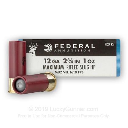 Federal 12 Ga 1oz HP Rifled Slug Ammo For Sale - F127 RS - 250 Rounds