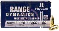 Fiocchi 9mm Luger/Parabellum 9AP Range Dynamics Full Metal Jacket FMJ 115 Grain - 50 Rd - $10.11
