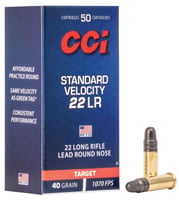 CCI .22 LR 40 Grain Lead Round Nose Standard Velocity Ammunition, 50 Round Box - $4.99