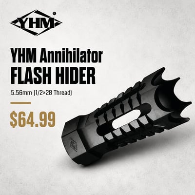 YHM Annihilator Flash hider, 5.56mm (1/2″-28 Thread) - $64.99