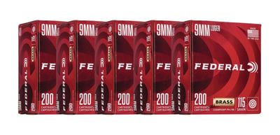 1000 Rounds of Federal Champion 9mm FMJ 115 Grain Ammo - $214.95 