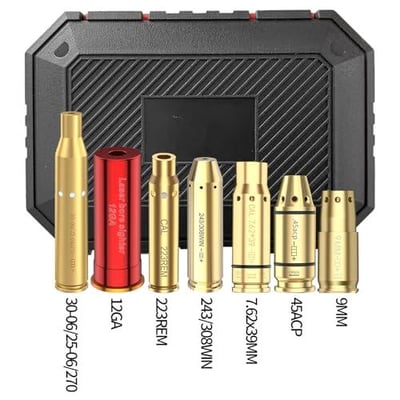Tipfun Laser Bore Sights for 223/9MM/7.62X39MM/.243/308WIN/12GA/30-06/.25/270/ 45ACP Red Laser Boresighters with 20 Batteries Bore Sighting Kit - $39.4 After Code:VHN7Q3G7 + FREE Shipping