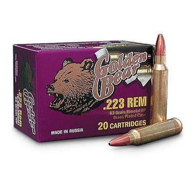 Backorder - Golden Bear, .223 Rem,. HP, 62 Grain, 500 Rounds - $147.29 (Buyer’s Club price shown - all club orders over $49 ship FREE)