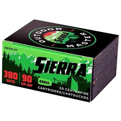 Sierra Bullets Outdoor Master, 380 Auto, 90 GR JHP Spotsmaster, 20rd pack - $15.99 