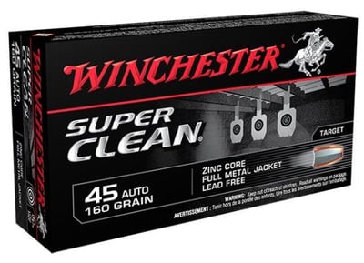 Winchester Super Clean Nt 45 Auto Ammo - 45 Auto 160gr Full Metal Jacket Lead Free 50/Box - $23.54