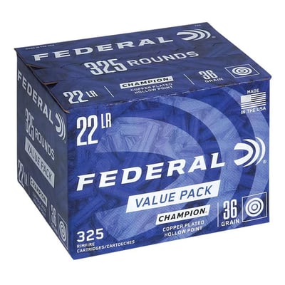 Federal 725 Value Pack 22 LR 36 GR Copper Plated Hollow Point 325 Rounds - $18.99 