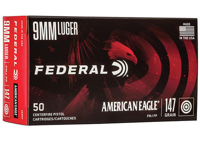Federal AE9FP American Eagle 9mm 147 GR FMJ 50 Rounds - $13.39 