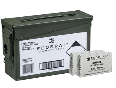 Federal XM80 7.62x51mm NATO 149 gr FMJ 220 Rounds with Ammo Can - $229.99