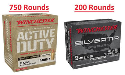 Winchester 9mm 115gr - FMJ 750 Rounds + Silver Tip HP 200 Rounds - 950 ROUNDS TOTAL - $284.05 after code: BERELIREVIEW5 (Free S/H)