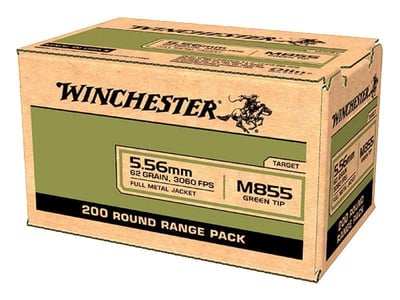 Winchester M855 5.56 Bulk Ammo 62 Gr FMJ Green Tip 200rds - WM855200 - $119.99