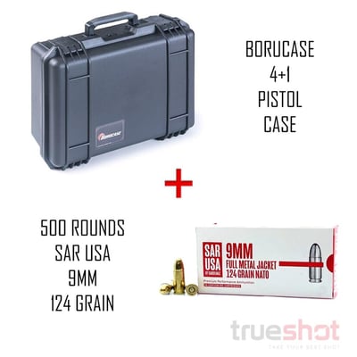 4 + 1 Pistol Hard Case with SAR USA NATO 9mm 124 Grain FMJ 500 Rounds - $269 