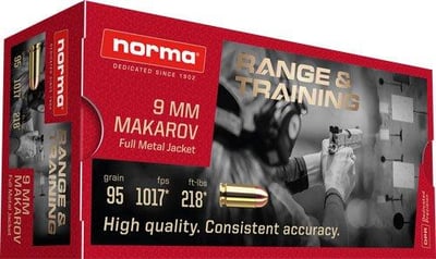 Norma 9mm Makarov 95 Grain FMJ 50 Rounds - $25.99