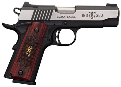 Browning Black Label Medallion Pro 1911 380 ACP 3.62" Barrel 8 Rounds Rosewood Grips Black/Stainless Steel - $699  ($10 S/H on Firearms)