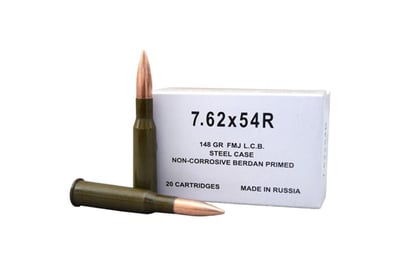 Wolf 7.62x54R 148 Grain FMJ Steel-Case Rifle Ammo - 500 Rounds - 76254FMJ - $449.99 