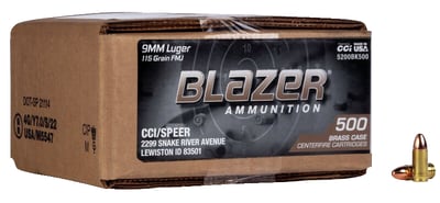 CCI Blazer Brass 9mm Full Metal Jacket (FMJ) Brass Cased Ammunition. 500 Rounds Per Box (Loose) - $129.95 