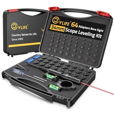 30% off CVLIFE Green/Red Bore Sight Laser with 30mm/34mm Scope Leveling Kit with 64 Adapters Fits .17 to 12GA Calibers, Laser Bore Sight, 30mm/34mm Anti Cant Scope Level, Magnetic Bubble Level w/code I2HEEJ5B - $37.79 + FREE Shipping