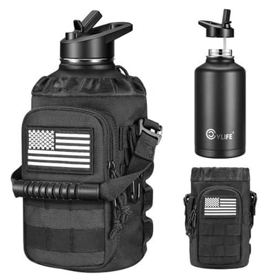 45% off CVLIFE Half Gallon Water Bottle with Straw, 64 oz Insulated Stainless Steel Water Jug, Battle Sports Bottle with Bottle Pouch, Durable Handle, Removable Sleeve for Gym, Hiking, Camping (Black 2 Liter) w/code QR9YYUZU + FREE Shipping