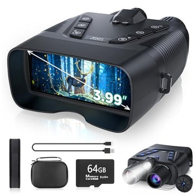 Night Vision Goggles, 58MP Full-Color 4K Night Vision Binoculars for Adults with 10000mAh Fast Charging Battery, 64GB Card, 3.99" Screen and 1968FT Viewing Range for Camping Hunting & Security(Black) - $109.99 + FREE Shipping