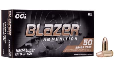 CCI 5201 Blazer Brass 9mm Luger 124 gr Full Metal Jacket 1000 rounds - $220 