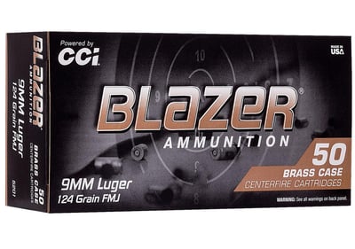 CCI 5201 Blazer Brass 9mm 124 GR FMJ 50 Rounds - $11.89 
