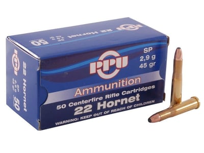 PPU 22 Hornet Ammo 45 Grain Jacketed Soft Point Box of 50 - $27.35 (Free Shipping on $100+ Orders)