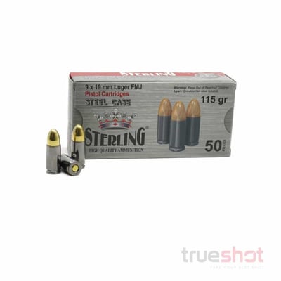 Sterling - 9mm - 115 Grain - FMJ - Steel Case 1000 rounds - $214.99