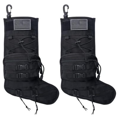 Set of 2 - Urban Black Tactical Christmas Stocking, 11 x 18 inches with Black Flag Patch, MOLLE Webbing, Zip Pocket, Survival Hiking Bag - $11.99 (Black Friday Deal) + FREE Shipping