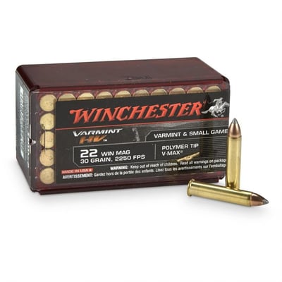 Winchester Varmint HV, .22 WMR, Polymer Tip V-max, 30 grain, 50 Rounds - $21.37 (Buyer’s Club price shown - all club orders over $49 ship FREE)