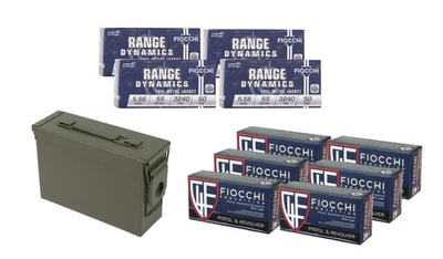 Fiocchi 9MM FMJ 115 GRAIN 300 RDS + 5.56x45 Nato FMJ 55GR 200 RDS + MILITARY AMMO CAN - $170 (Free S/H)