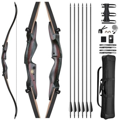 10% off CVLIFE 62" Recurve Bow and Arrow Set for Adults and Hunter,30lb-50lb Right Hand Wooden Takedown Hunting Recurve Bow,for Beginners to Advanced,Outdoor Hunting and Target Practice w/code HG69S8BM - $86.39 + FREE Shipping