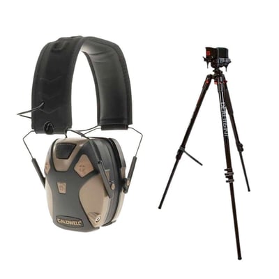 Bog-Pod DeathGrip 9"-59" Aluminum Tripod, Black w/ E-Max Pro Earmuffs, FDE - $119.99 