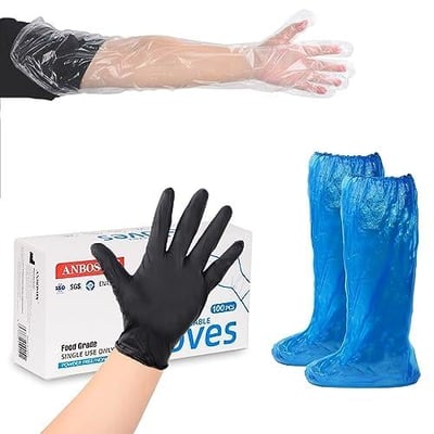 Ideagle 100pcs Black Nitrile Disposable Glove Medium Powder & Latex-free 100Pcs Veterinary Disposable Plastic Full Arm Gloves 35.5inch and Shoe Covers - $23.99 AFTER CODE "ZVMCGEIQ" (Free S/H over $25)