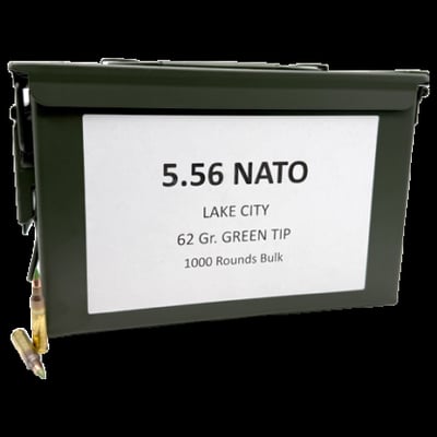 Winchester/Lake City 5.56 Nato 62 Gr. Green Tip – 1000 Rounds in Metal Ammo Can - $425 w/Free Shipping (Low Stock) 