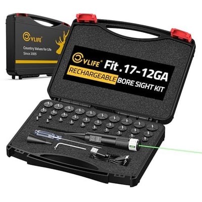 40% off CVLIFE Rechargeable Laser Bore Sight Kit with 32 Adapter Fits .17 to 12GA Calibers Professional Green/Red Bore Sight Laser with Button Switch Powerful Bore Sighting for Hunting w/code HTWUJPOD + FREE Shipping