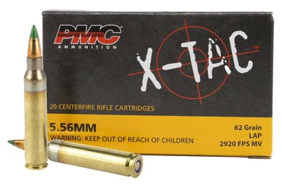 PMC X-TAC 5.56mm NATO 62 gr M855 Green-Tip 20/Box - $9.99