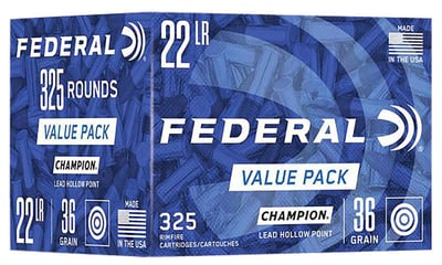 Federal Champion 22LR 36gr Lead Hollow Point 1260 FPS 10 Boxes of 325 Rounds 3,250 Round Case - $159.99 