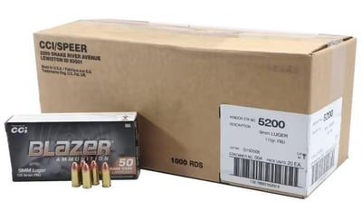 Blazer Brass Ammo 9mm 115gr FMj 1000/bx - $229.99 
