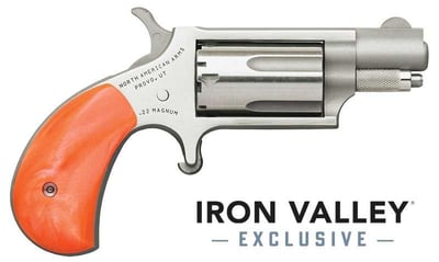 North American Arms Mini-Revolver, 22 Mag, 1 1/8" Barrel, Fixed Sight, Stainless, Orange Pearlite Grip, 5-rd - $223.87
