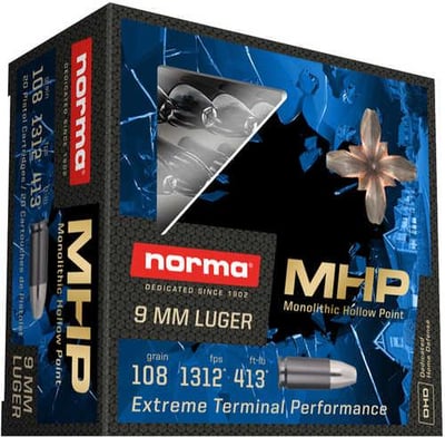 Norma 9mm 108 Grain Monolithic HP 20 Rounds - $19.99