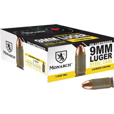 Monarch 9mm Luger 115-Grain Pistol Ammunition 200 rounds - $36.99 (Free S/H over $25, $8 Flat Rate on Ammo or Free store pickup)