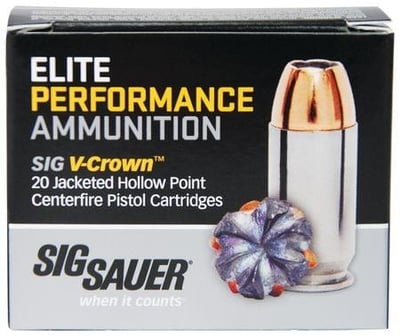 Sig Sauer 45 Auto/ACP 185gr JHP V-Crown Elite Performance Ammunition 20rds - $13.99 