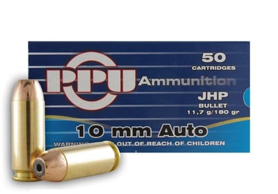 PPU 10 mm Auto 180 gr. JHP 50 Rnds - $18.09 (Buyer’s Club price shown - all club orders over $49 ship FREE)