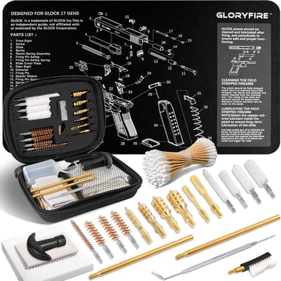 GLORYFIRE Gun Cleaning Kit Fits .22.357/9mm .38 .40 .45 Cal Universal Handguns & Pistols Compact Carrying Case (Use code 8EDKP5RC)- $14.39 + FREE Shipping