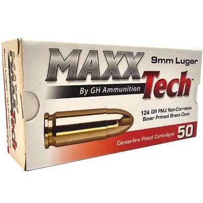 MAXXTech 9mm 124 Grain Full Metal Jacket 50 Rounds - $12.99