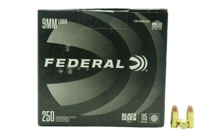 Federal Black 9mm 115 Grain FMJ 1000 Rds - $249 after code: GUNDEALS10 + Free Shipping 