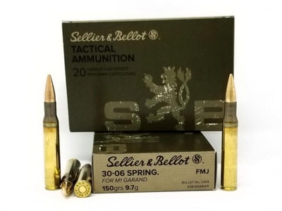 Sellier & Bellot M1 Garand Rifle Ammunition .30-06 Sprg. 150gr FMJ 2700 fps 20/ct - $18.49 ($5 Shipping over $99 w/code: FR260216)