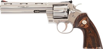 Colt Mfg PYTHONSP6WTS Python 357 Mag Caliber with 6" Vent Rib Barrel, 6rd Capacity Cylinder, Overall Semi-Bright Stainless Steel Finish & Walnut Target Grip - $1398