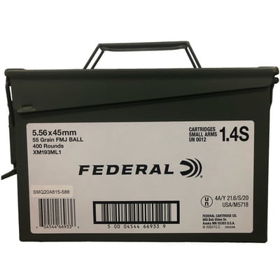 Federal XM193ML1 5.56 Nato Ammo Can 55 GR FMJ 400 Rounds - $164.99 (Free S/H)