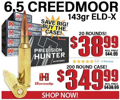 Hornady Precision Hunter 6.5mm Creedmoor 143 Grain ELD-X 200 Rnds - $349.99